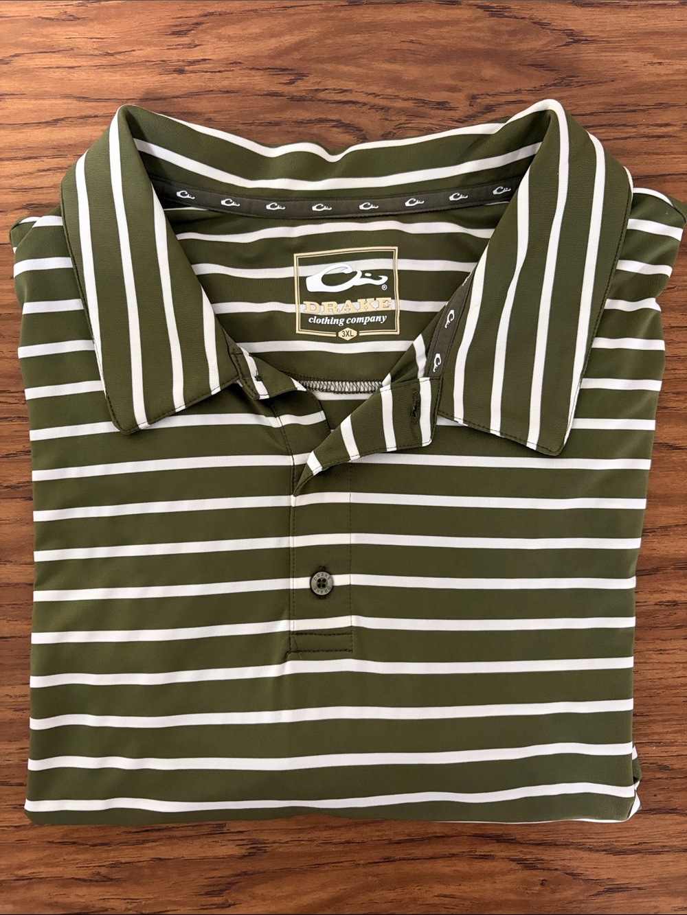 Drake Olive Green and White Striped Polo Shirt